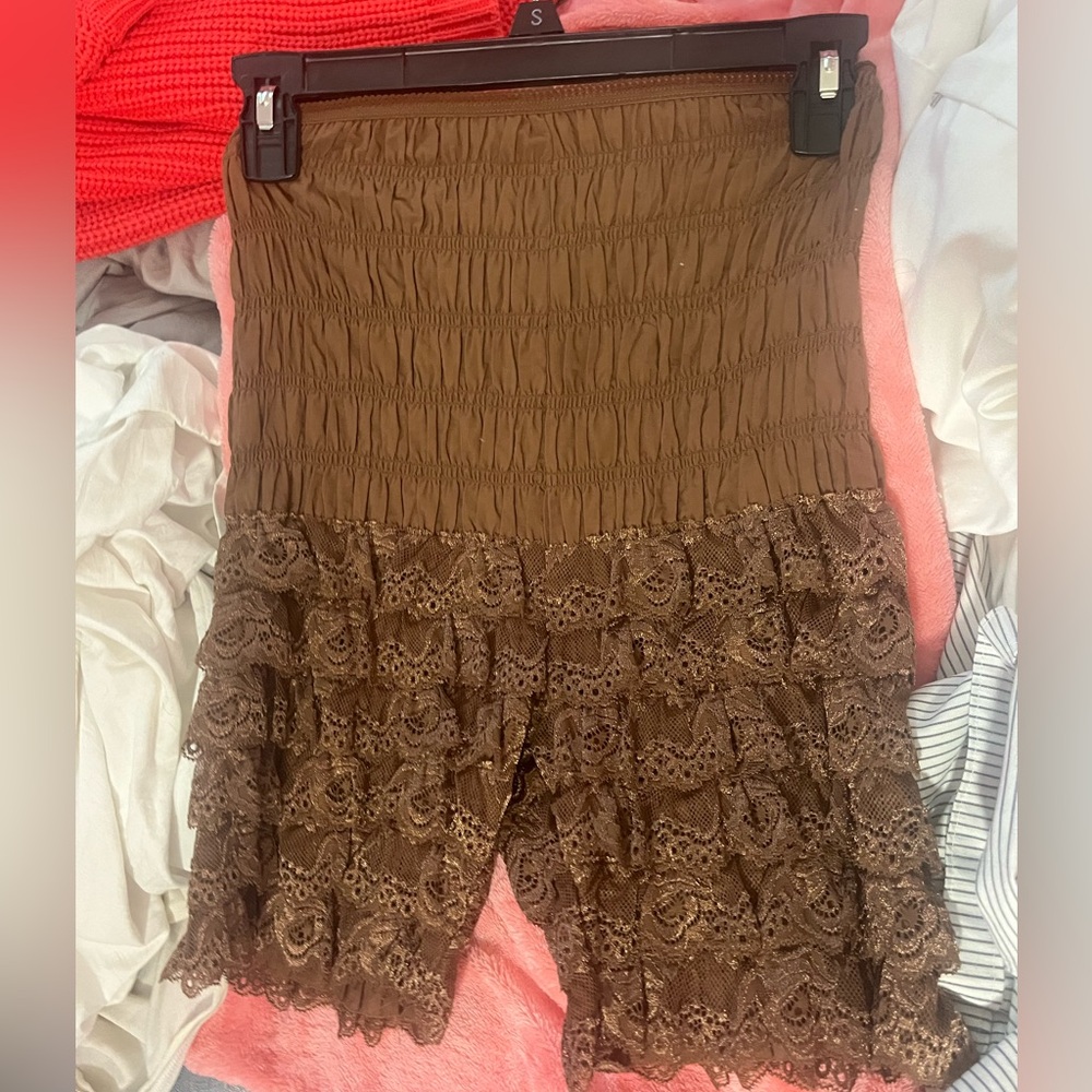 Free People intimate Brown Lace Tiered Shorts